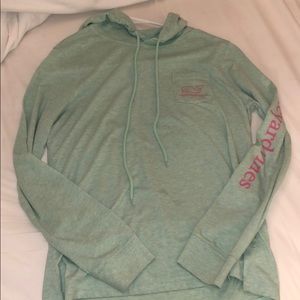 Teal vineyard Vines hoodie with pink lettering!